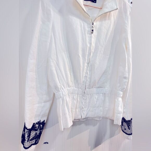 JF LEFON White Jacket with Black Lace Accents Sz 38 - Picture 2 of 5